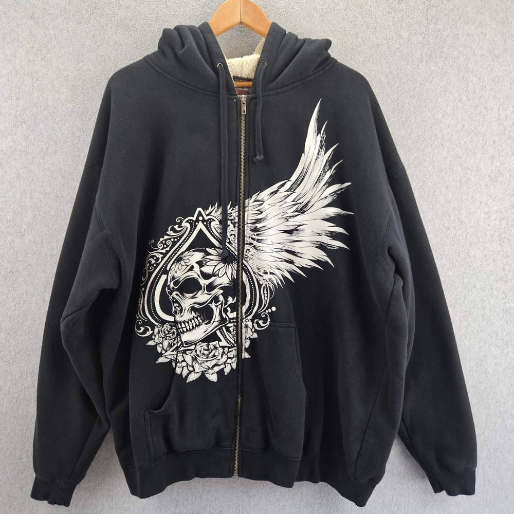 INDEPENDENT TRADING Hoodie Mens XL Black Skull Wing Graphic Biker Goth Y2K SEO